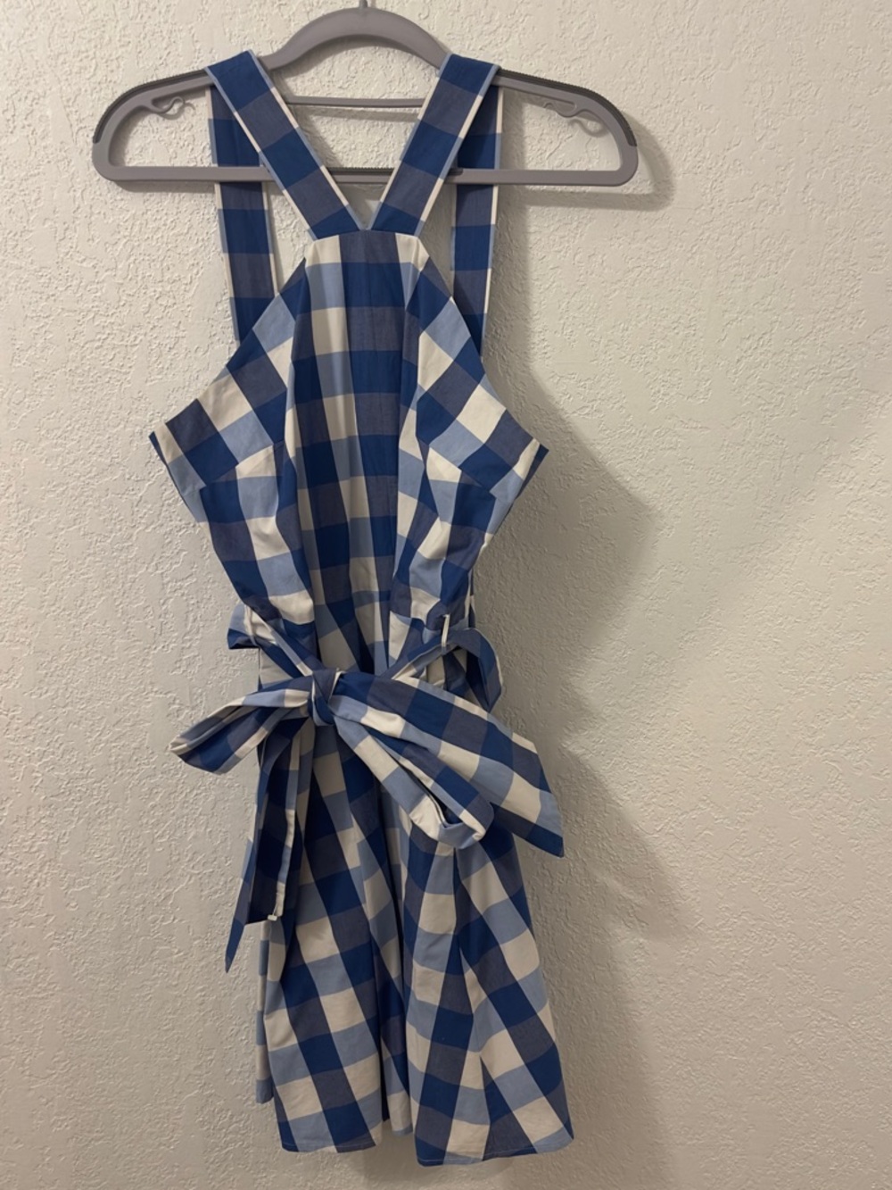 Draper James Blue and White Gingham Women’s Halter Bow Belt Dress